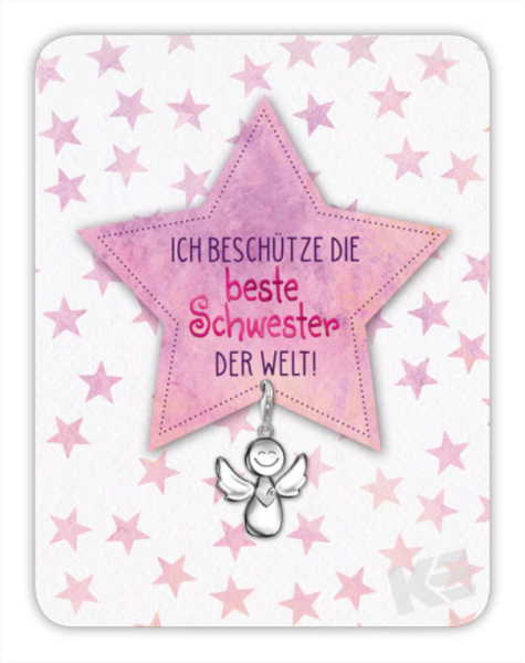 Kärtchen mit Anhänger - Ich beschütze die beste Schwester der Welt !