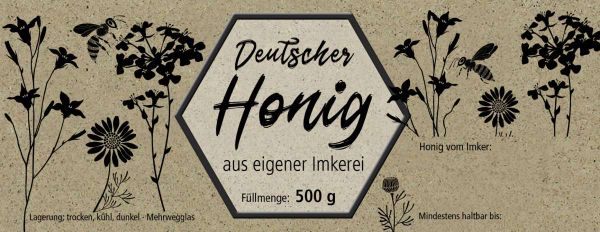 Honig-Etikett natur Blumenwiese, 500g, 100 Stück, nassklebend