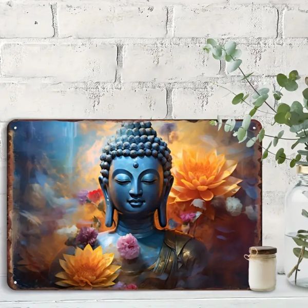 Deko-Metallschild "Buddha mit Blumen"