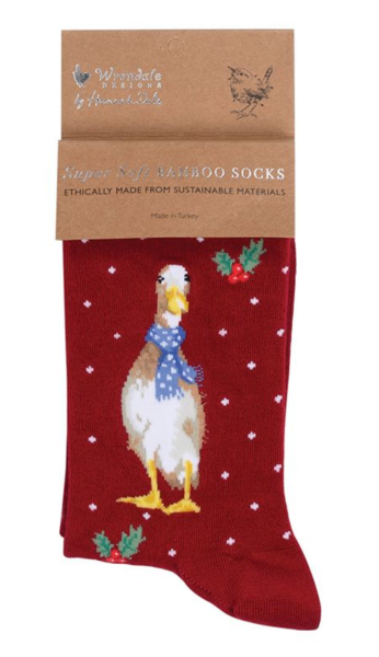 Wrendale Damen-Socken Ente "Christmas Scarves", Gr. 37-42