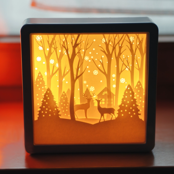 3D Papercut Ligthbox - SQUARE - Snowy Woodland