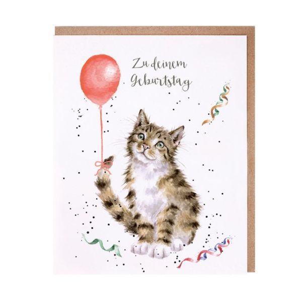 Wrendale Klappkarte Katze mit Luftballon "Zu deinem Geburtstag"
