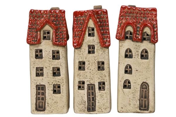 Deko-Haus Steinzeug rot-braun, 6 x 6 x 16 cm