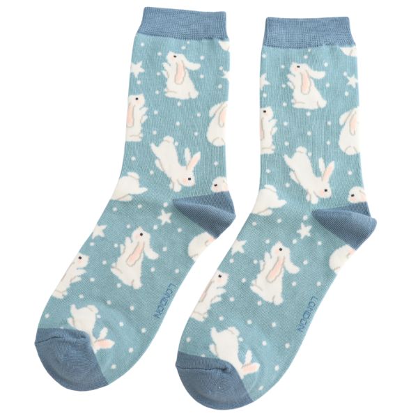 Bambus-Socken " Bouncy Bunniies", blau, Gr. 37-41