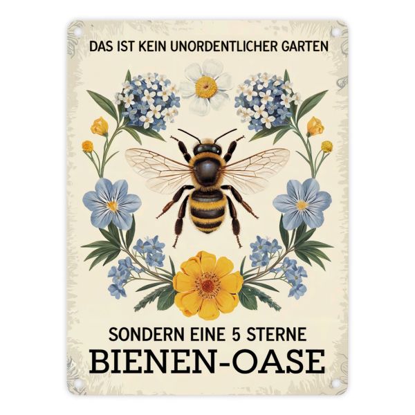 Metallschild "Das ist kein unordentlicher Garten sondern eine 5 Sterne Bienenoase, 15 x 20 cm