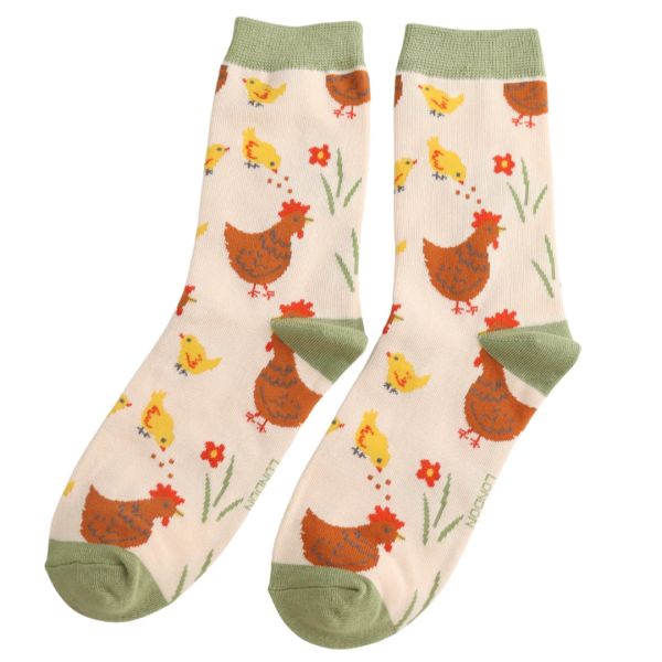 Bambus-Socken " Chicks & Hen", creme, Gr. 37-41
