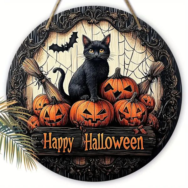 Holzschild rund "Happy Halloween"