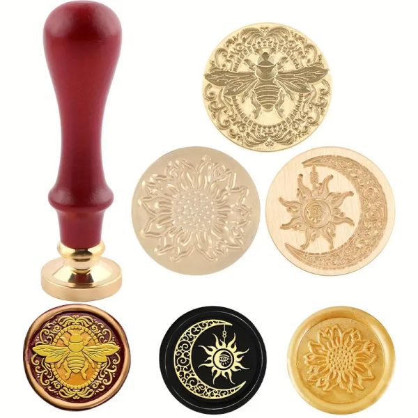 Wachssiegel-Stempel-Set m. 3 austauschbaren Messingköpfen