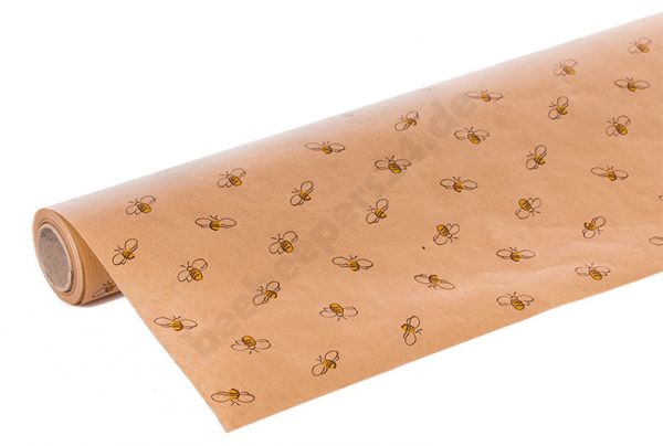 Einwickelpapier, naturfarben mit Bienenaufdruck, 25 m x 70 cm