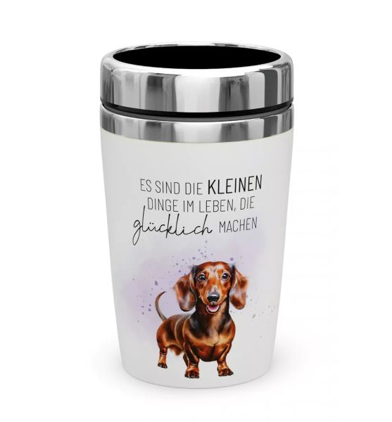 Thermobecher to go - Dackel "Es sind die kleinen Dinge im Leben, die glücklich machen", 240 ml