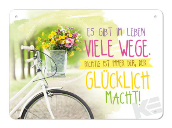Metallschild "Es gibt im Leben viele Wege.Richtig ist immer der, der glücklich macht!