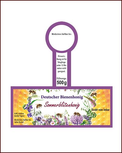 Honigglas-Etikett mit Steg "Sommerblütenhonig", lila, 500 g, selbstklebend, 100 Stück