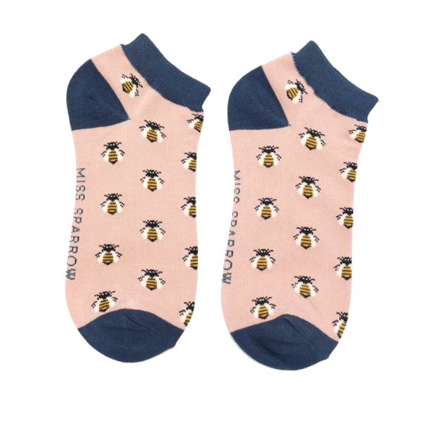 Bambus-Socken Sneaker mit Bienenmotiv, rosa, Gr. 37-41