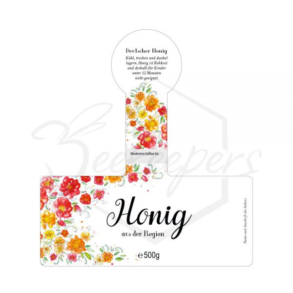Honig-Etikett "Blumenranke", mit Steg, selbstklebend, 500 g, 100 Stück