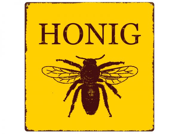 Metallschild "Honig", gelb, 20 x 20 cm