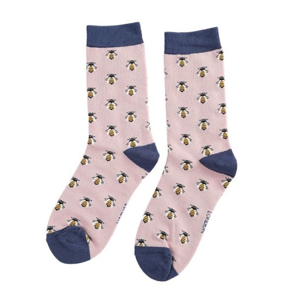 Bambus-Socken mit Bienenmotiv, rosa-blau, Gr. 37-41