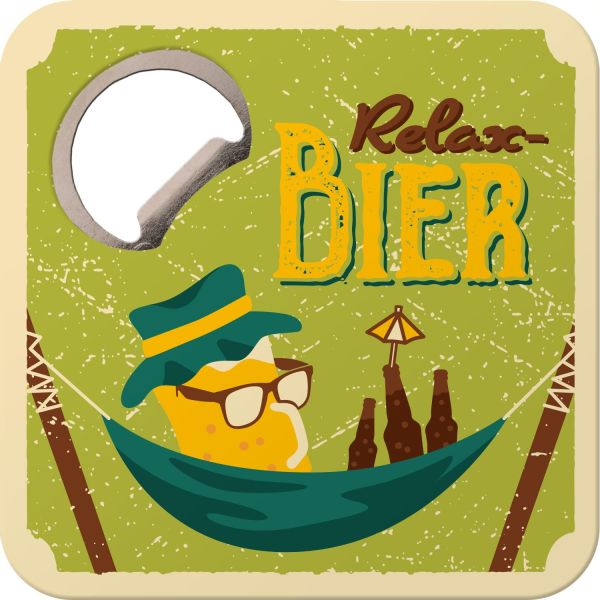 Untersetzer mit Flaschenöffner "Relax Bier"