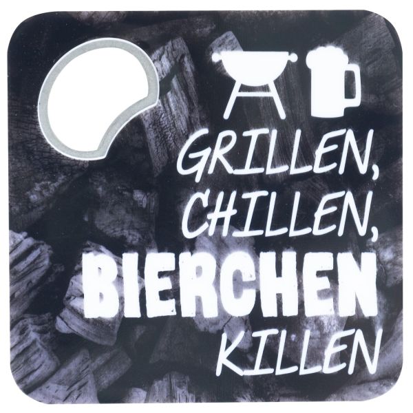 Untersetzer mit Flaschenöffner "Grillen Chillen Bierchen killen"