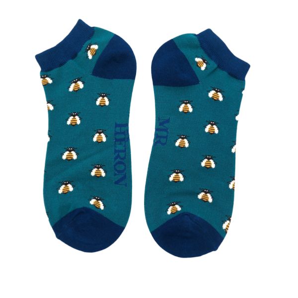 Bambus-Socken Sneaker " honey bees " teal Gr. 40-45