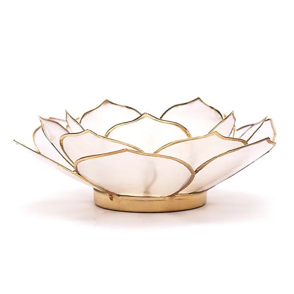 Lotus Teelichthalter natur mit Goldrand