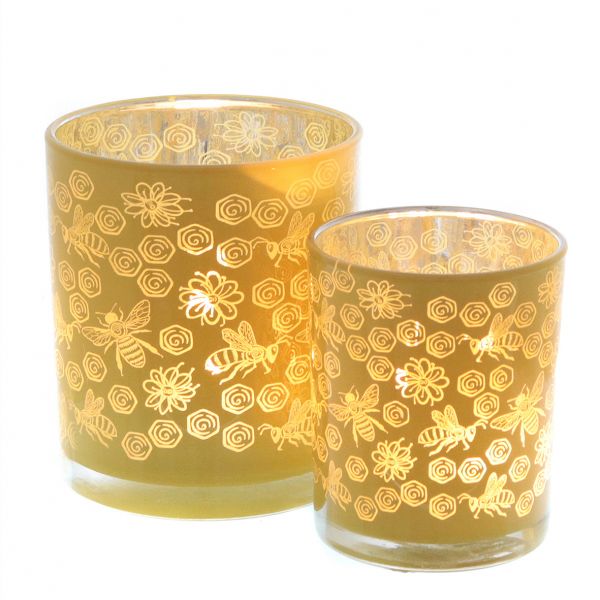 Teelichtglas "Biene", gelb, Ø 9 cm