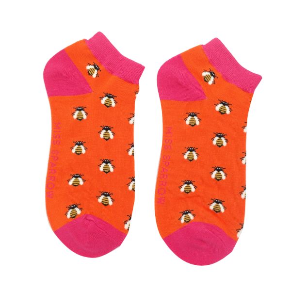 Bambus-Socken Sneaker mit Bienenmotiv, orange, Gr. 37-41