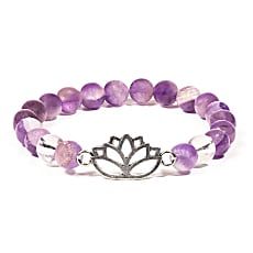 Armband Amethyst/Bergkristall mit Lotus 8 mm