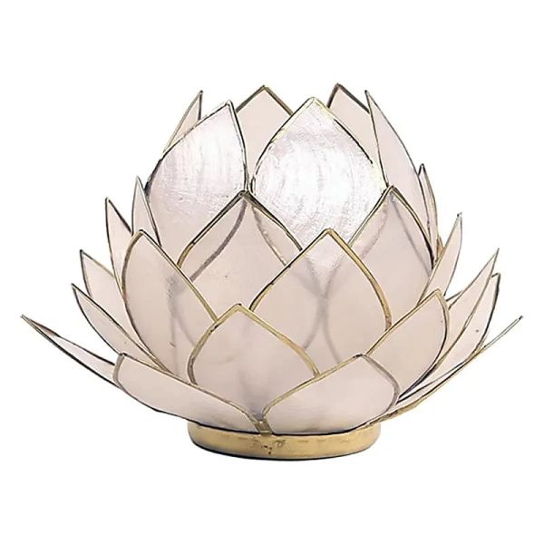 Lotus Teelichthalter beige goldfarbig , groß 15 cm