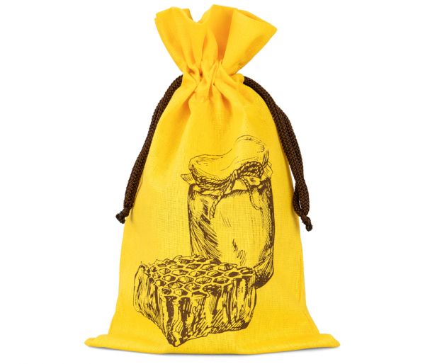 Geschenkbeutel Baumwolle, gelb mit Wabe