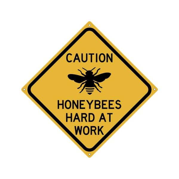 Metallschild "Caution - Honeybees hard at work", 20 x 20 cm