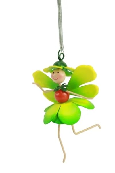 Hängefigur Elfe mit Feder grün, metall