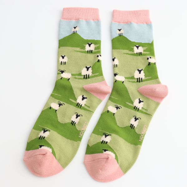 Bambus-Socken " Highland Sheep", grün Gr. 37-41