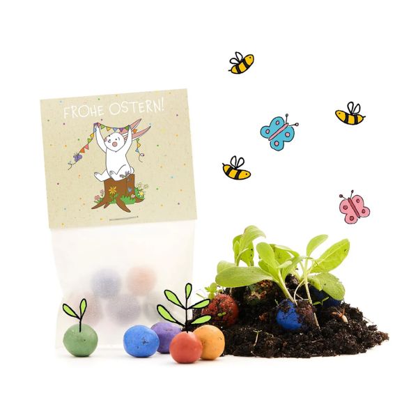 5er Blumenmurmeln im Pergaminbeutel - Frohe Ostern