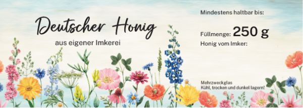Honig-Etikett Blumenwiese bunt, 250g, 100 Stück, nassklebend