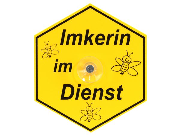 Saugnapfschild "Imkerin im Dienst", Wabenform, gelb