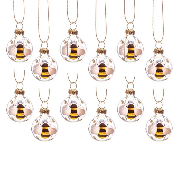 Sass & Belle Mini-Weihnachtskugeln aus Glas mit Bienenmotiv, 12er Set