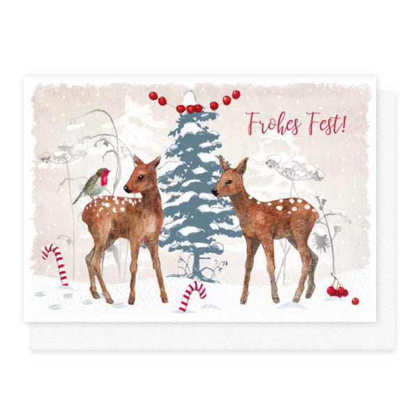 Klappkarte " Rehe im Weihnachtswald "