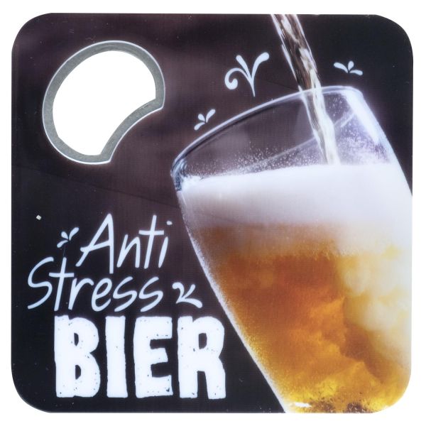 Untersetzer mit Flaschenöffner "Anti Stress Bier"