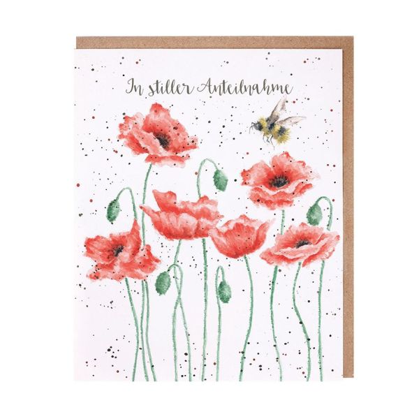Wrendale Klappkarte Mohn und Biene "In stiller Anteilnahme"