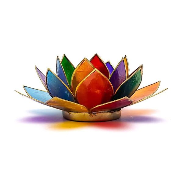 Lotus Teelichthalter 7 Chakren goldfarbig