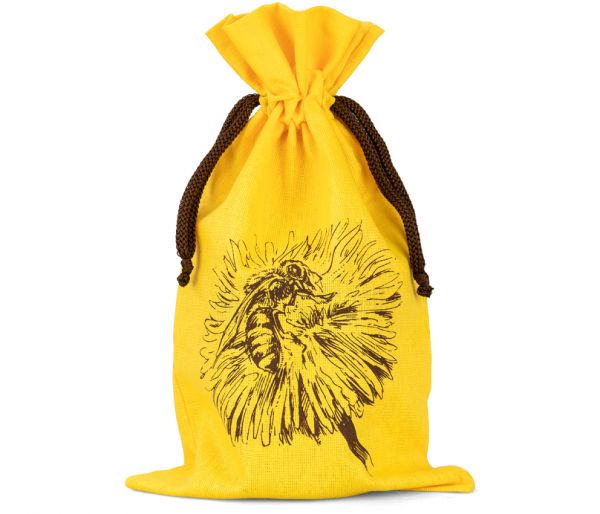 Geschenkbeutel Baumwolle, gelb mit Blume