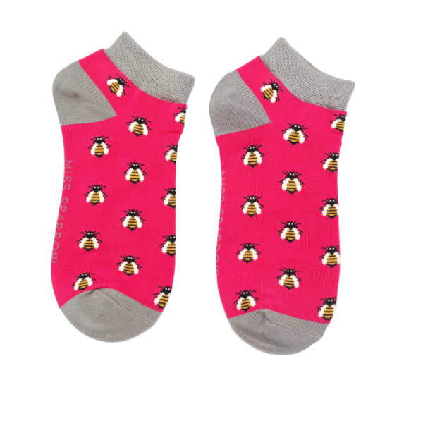 Bambus-Socken Sneaker mit Bienenmotiv, pink, Gr. 37-41