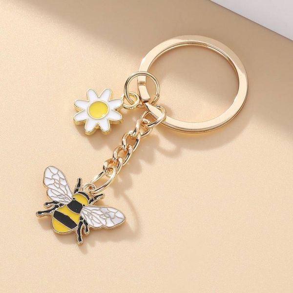 Schlüsselanhänger Biene und Blume, Metall