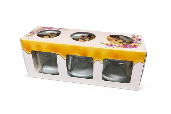 beekeepers Geschenkkarton für 3 x 50 g - weiß mit Blumenmuster