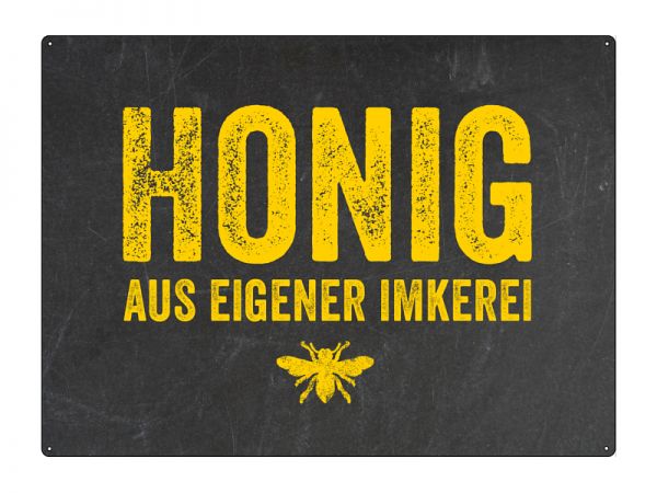 Metallschild "Honig aus eigener Imkerei", schwarz
