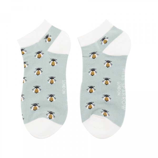 Bambus-Socken Sneaker mit Bienenmotiv, hellblau, Gr. 37-41